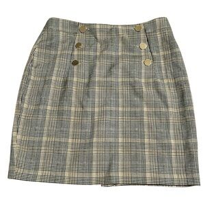 h&m tan and black plaid skirt with gold buttons